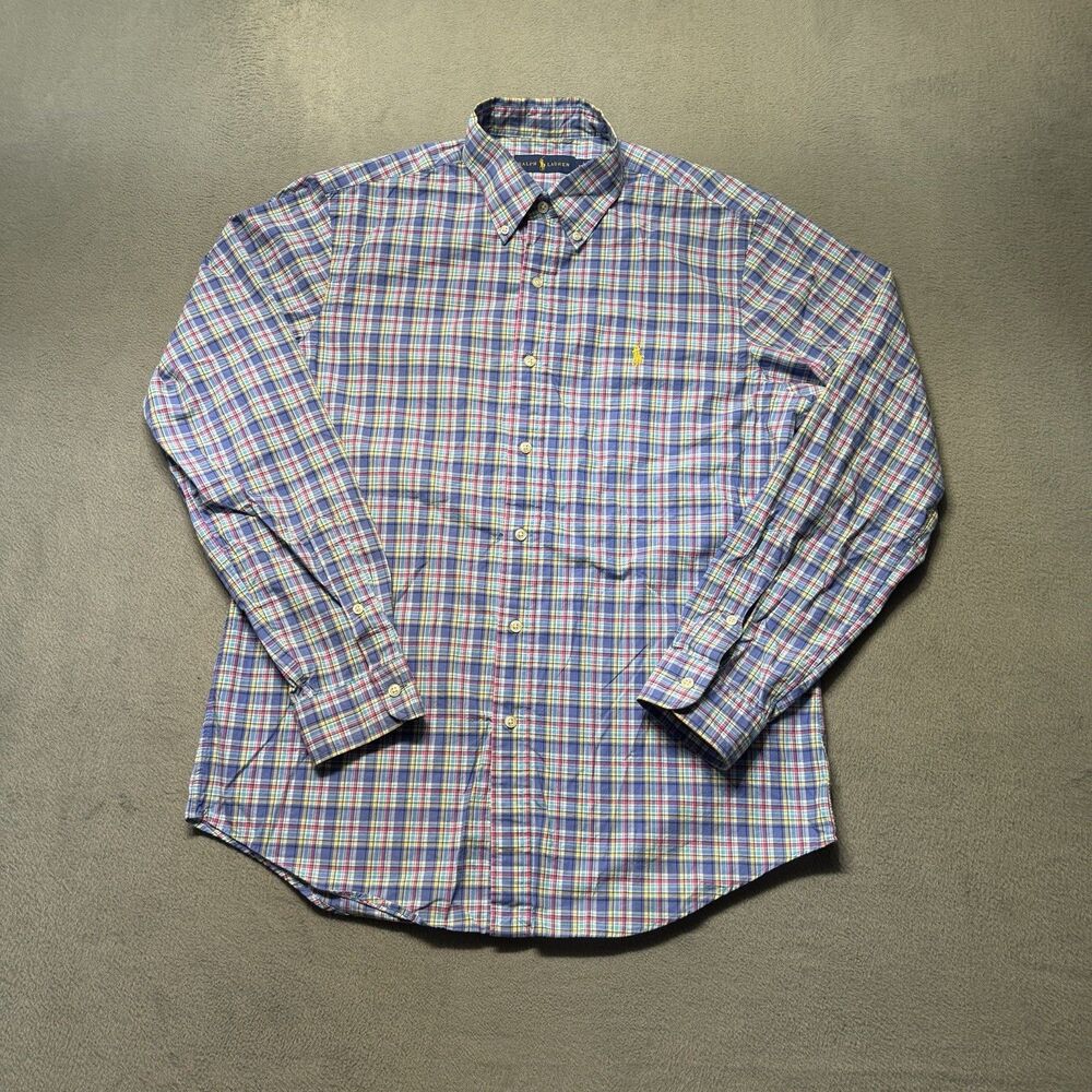 Ralph Lauren Men’s Medium Blue Multicolor Plaid Button Down Long Sleeve Shirt